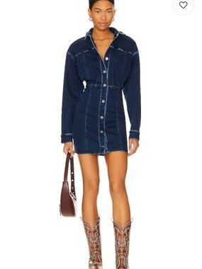 Free People Dark Indigo Amber Button-Front Denim mini Dress